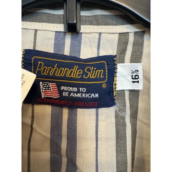 vintage Panhandle Slim Mens Short Sleeve Striped Button-Up Shirt 16.5 - Picture 3 of 4